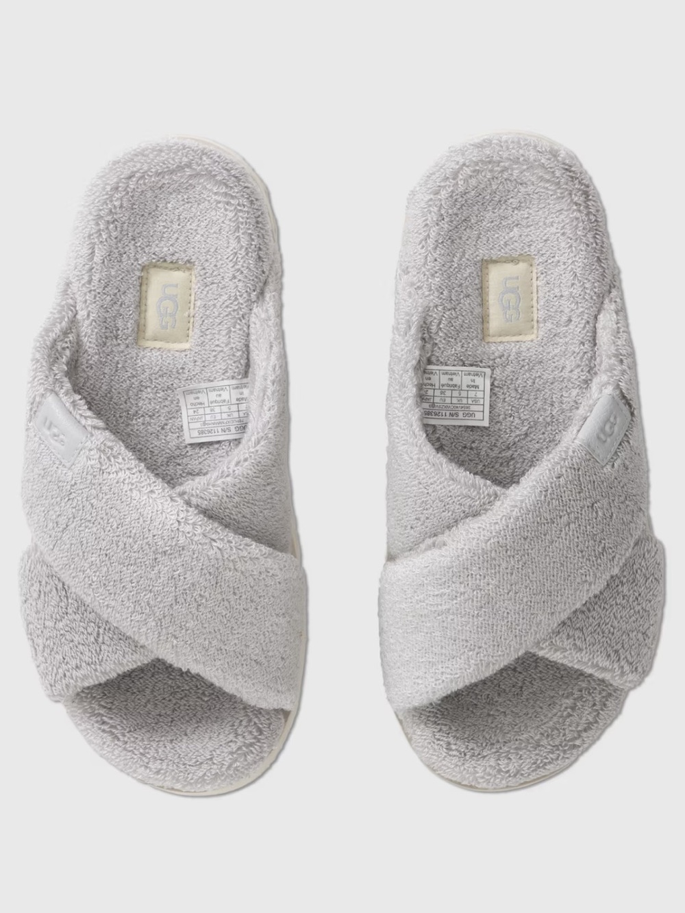 EUC size 10 UGG Fuzzy Sugar Terry Cross Slide Slippers in Light Gray